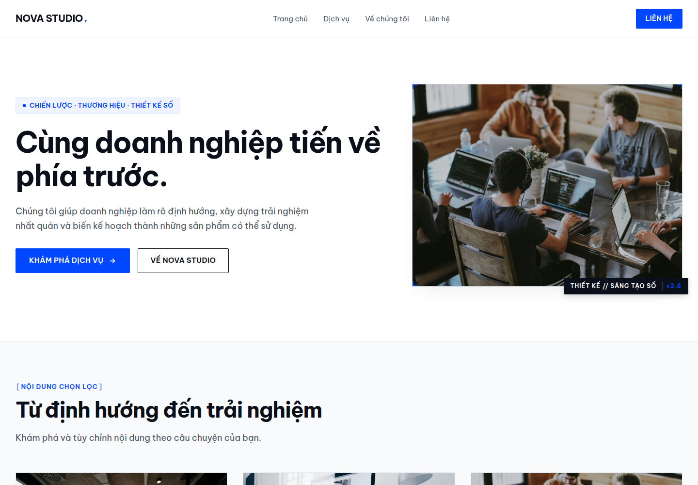 Giao diện website mẫu Nova Studio hiển thị trên WebAI